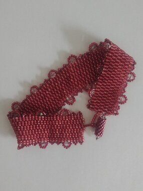Fully beaded wide toggle clasp bracelet pink pale rosy red